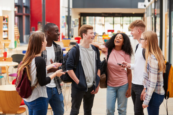 Student friend group laughing